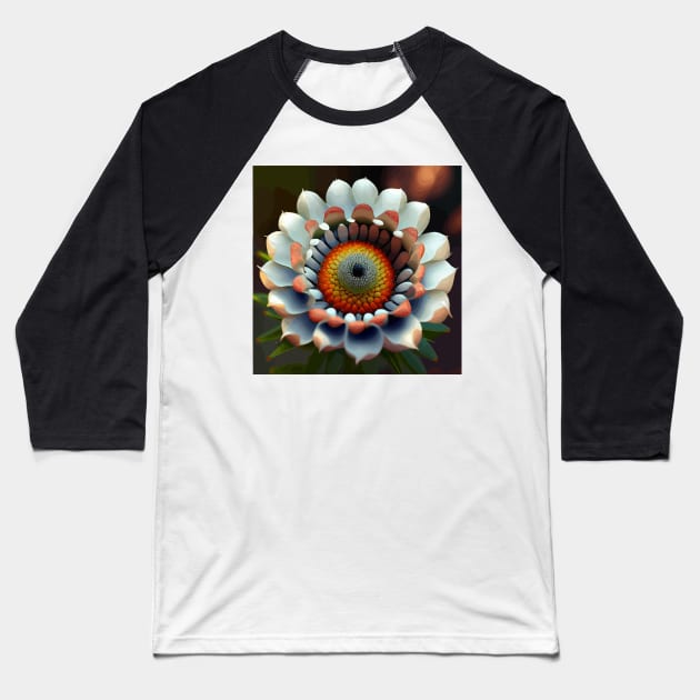 Beautiful Red and White Fantasy Flower Baseball T-Shirt by bragova